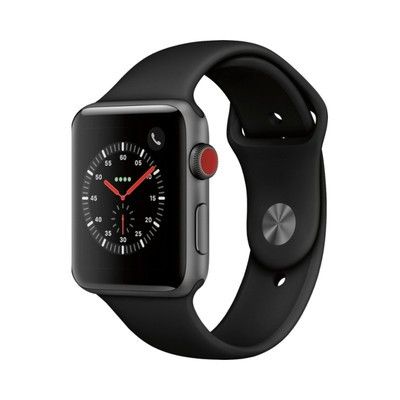 Refurbished Apple Watch Series 3 GPS Cellular Space Grey Aluminium 42MM Black Sport Band EE A